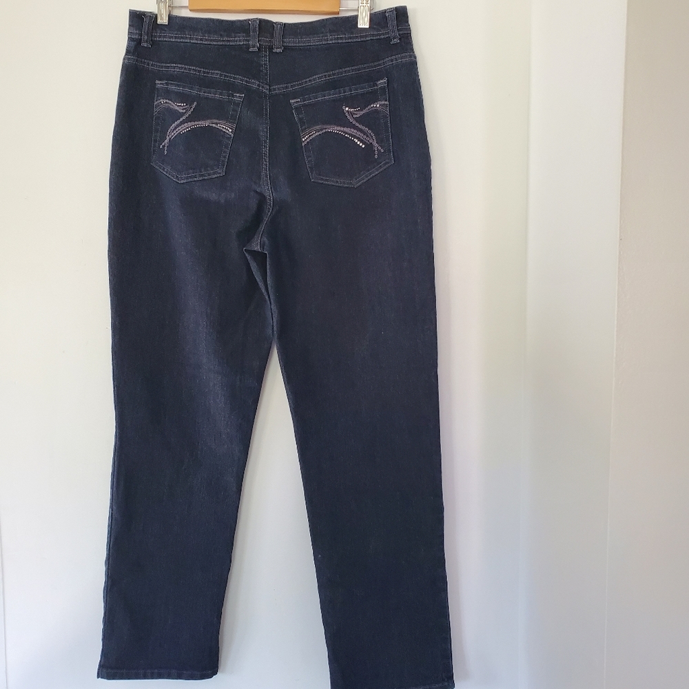GLORIA VANDERBILT Sz 14 AMANDA Dk Wash Blue Denim Jeans Straight High Rise - Picture 12 of 16